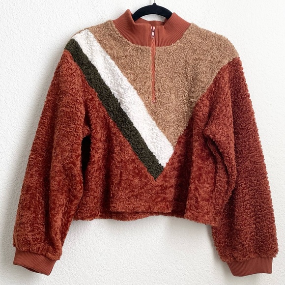 Fashion Nova The Next Movement Pullover Color-block Rust Combo Teddy Sweater L - Picture 6 of 13